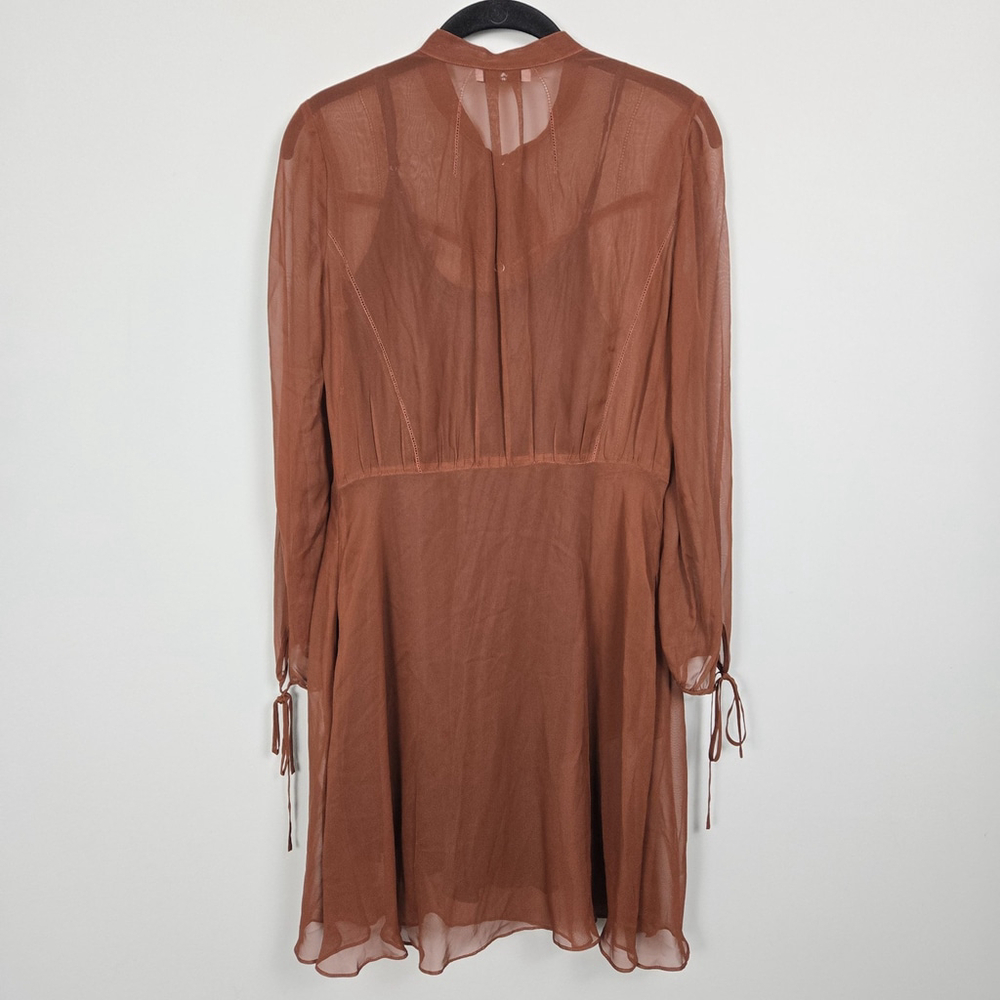 Coach 1941 Silk Sheer Western Tie Neck Dress Small Brown Prairie Boho Romantic - Picture 2 of 8